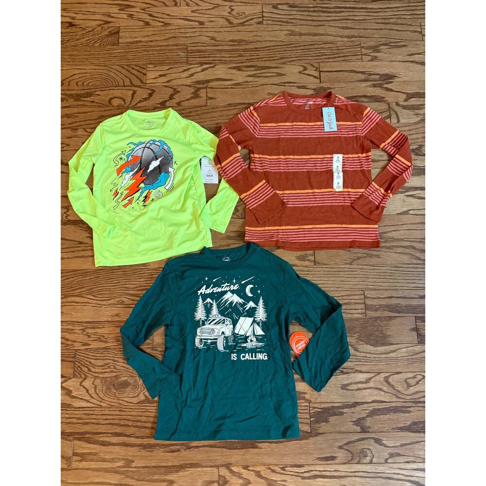 Boys 7/8 M Lot of 3 Long Sleeve Tshirts‎ NEW Basketball Stripes Camping